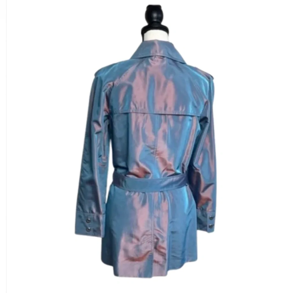 ST. JOHN trench coat Women's Iridescent Jacket - Pink and Blue belted lined